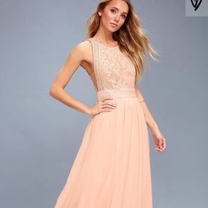 LULUS FOREVER & ALWAYS BLUSH PINK LACE MAXI DRESS